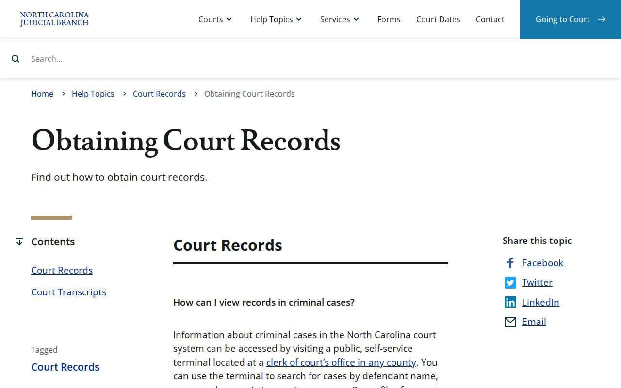 Jones County release record route through North Carolina court records