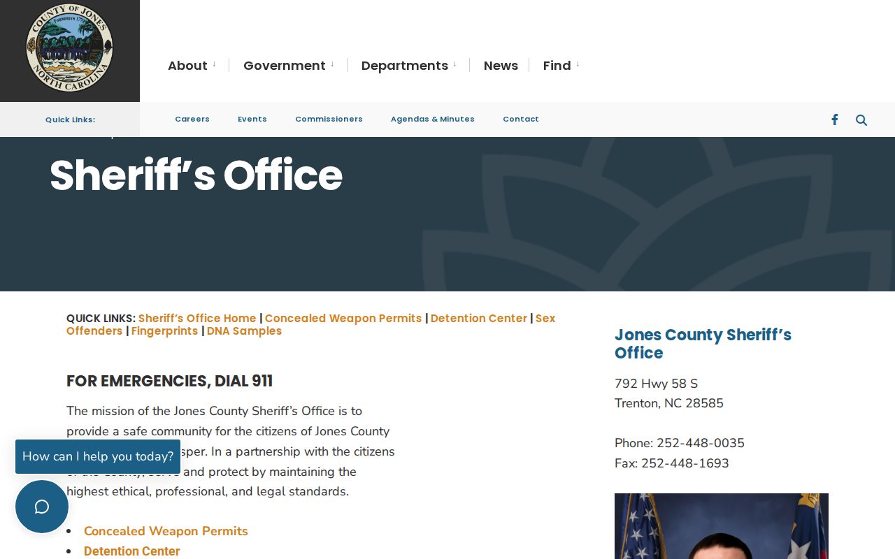 Jones County North Carolina Sheriff's Office navigation without a recent-release roster